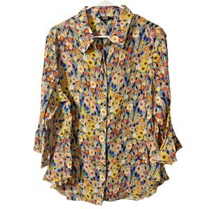 Lior Paris Floral 3/4 Sleeves Button Down Blouse Size Large